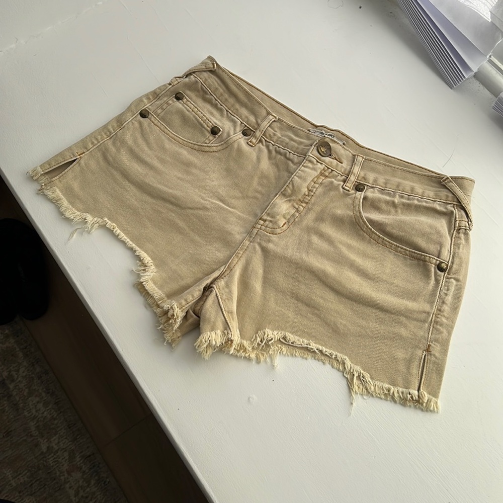 Tan Free People High Waisted Cut-Offs